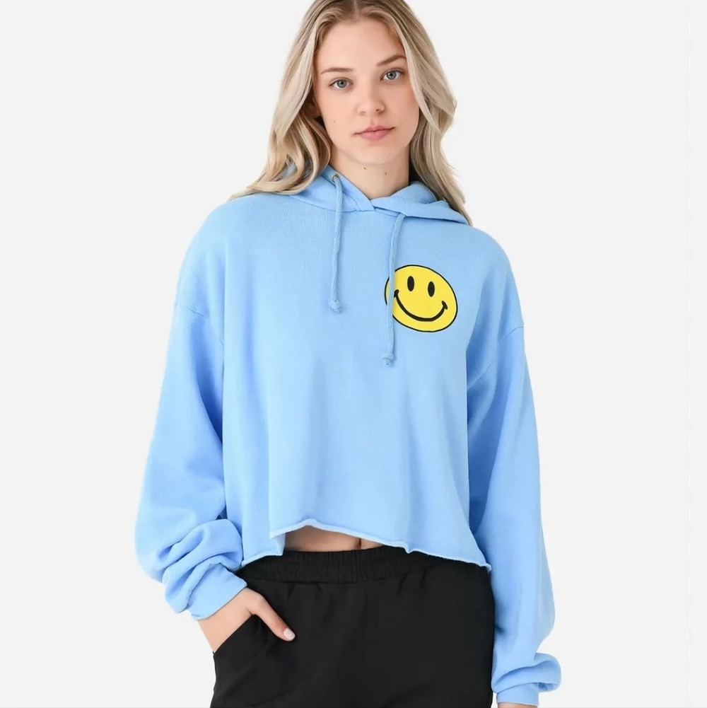 Aviator Nation Smiley 2 Relaxed Cropped Pullover Hoodie Size S